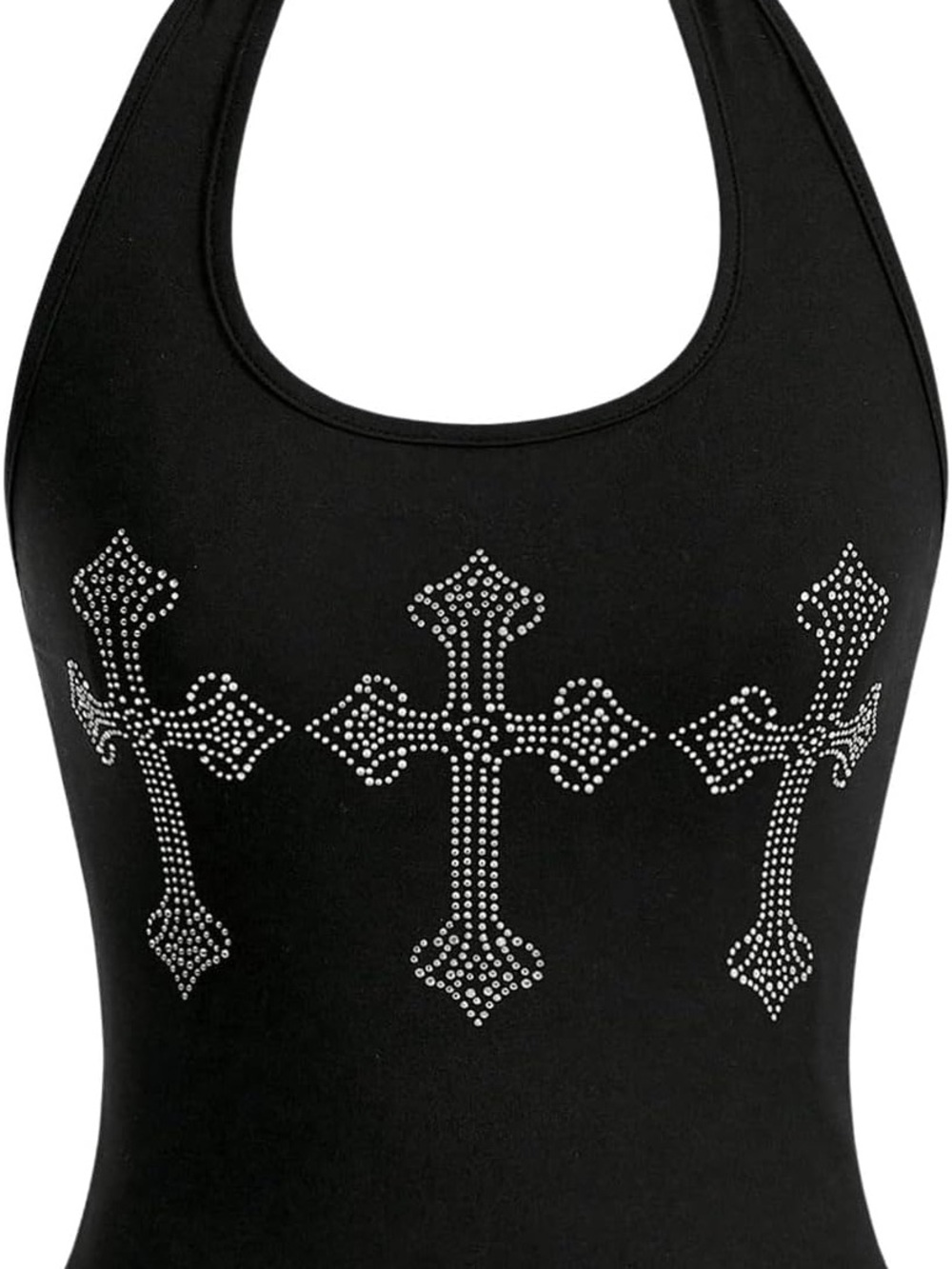 Rhinestone Cross Halter Tank Top - Black
